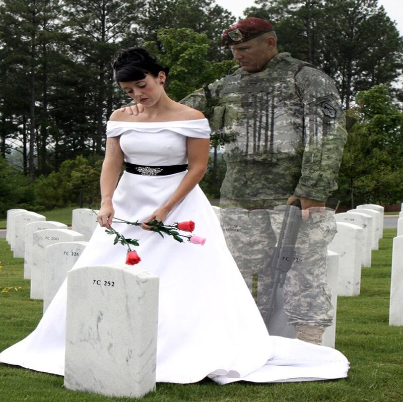 Woman Placing Roses at Grave