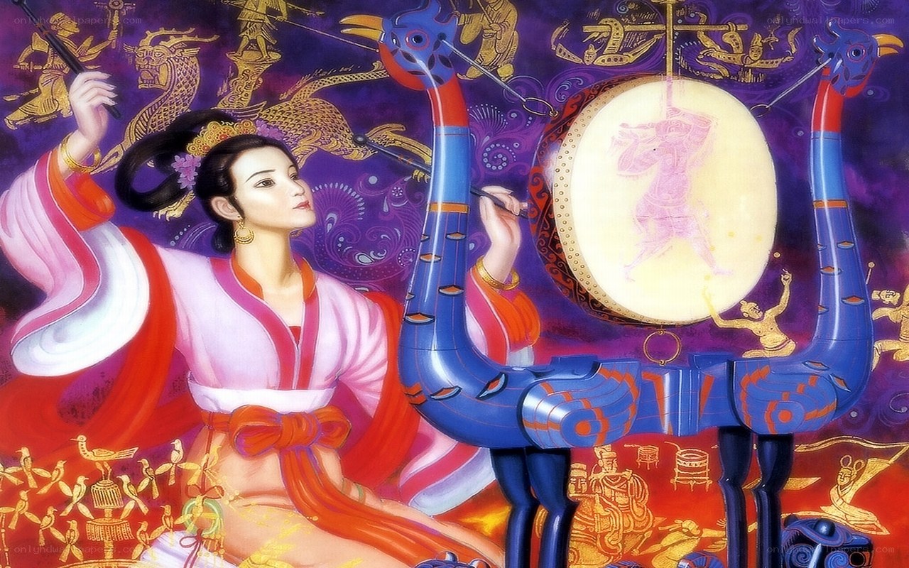 Woman playing a drum