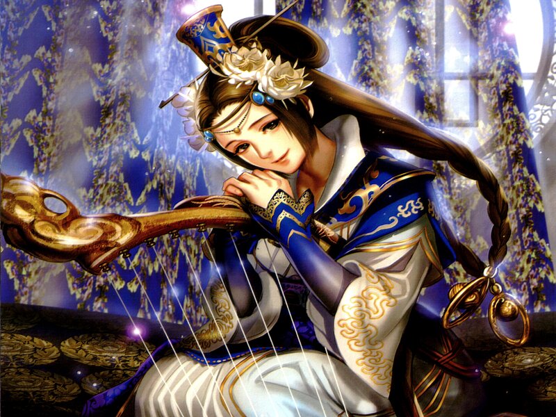 Woman Playing a Harp — Blue