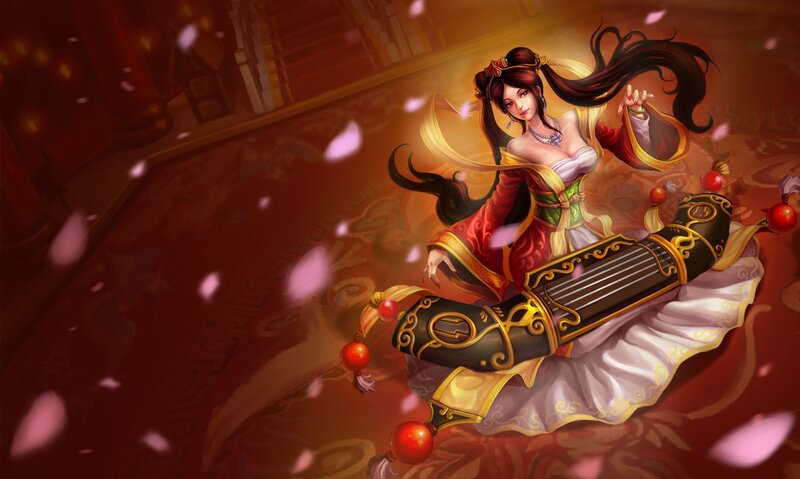 woman playing a lute in traditional dress