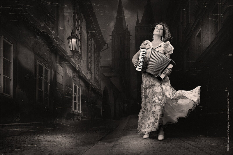 Woman Playing Accordion — Black