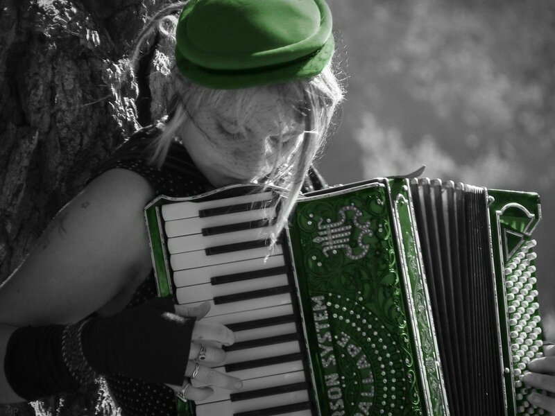 Woman Playing Accordion — Green