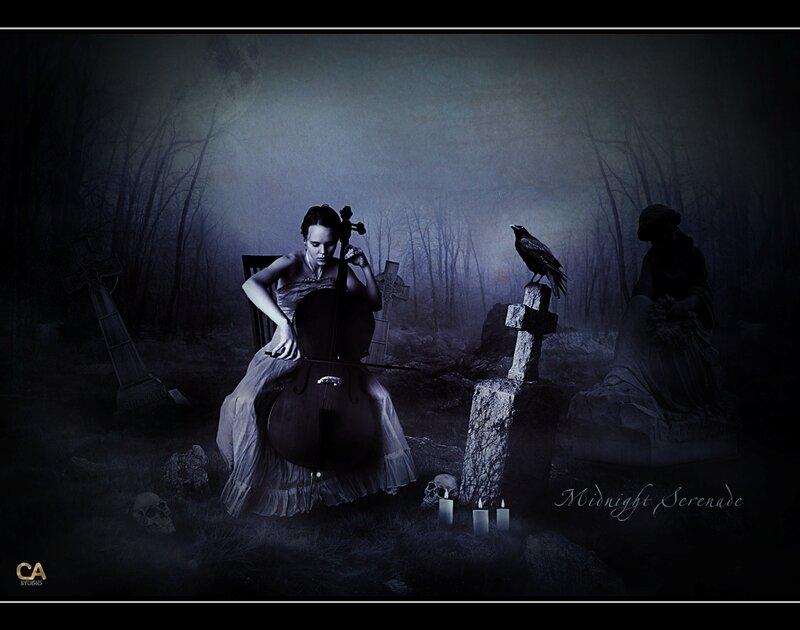Woman Playing Cello — Black, Dark