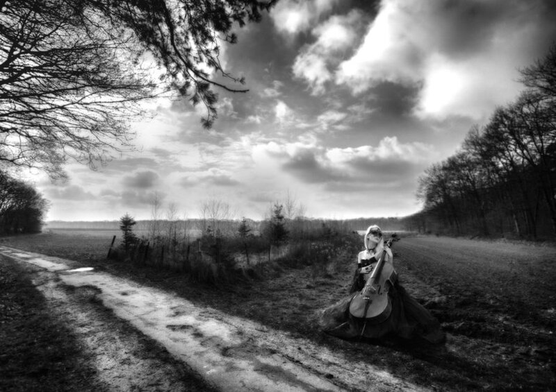 Woman Playing Cello — Black, Dramatic, Afternoon