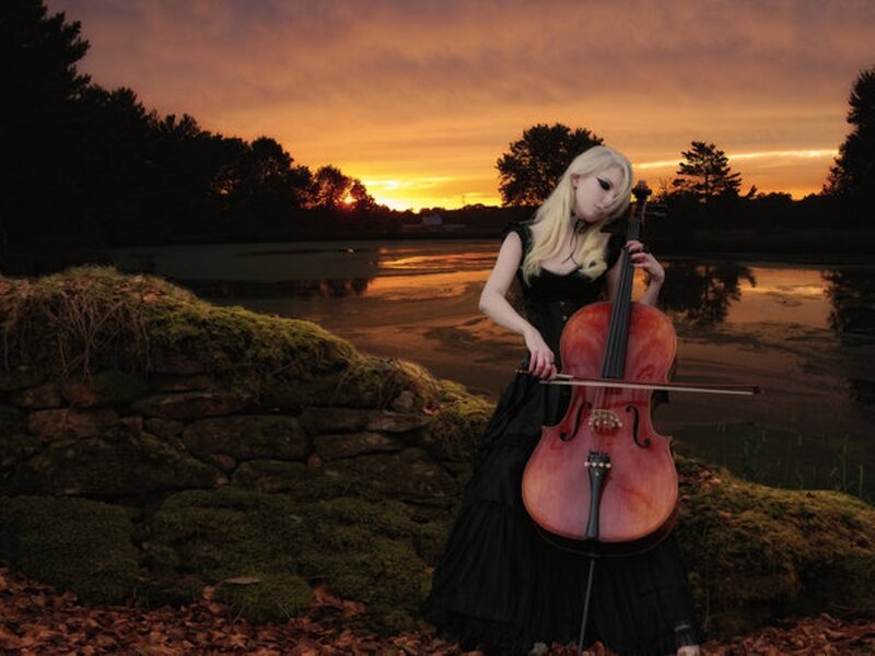 Woman Playing Cello — Black, Dramatic, Sunset