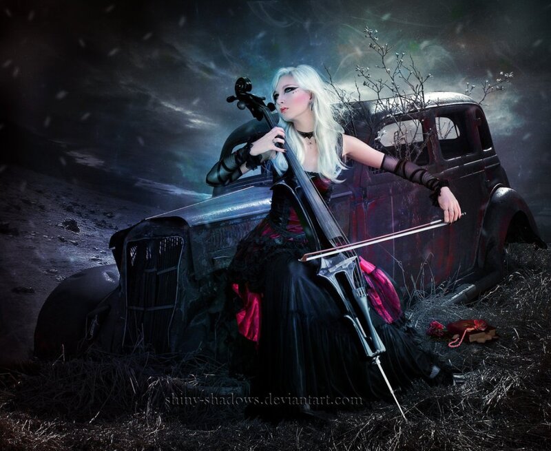 Woman Playing Cello — Black, Dramatic
