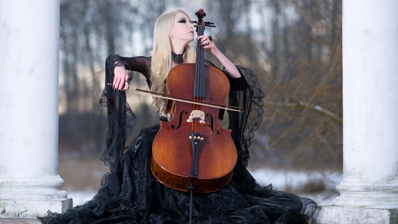 Woman Playing Cello — Black, Dramatic, Winter