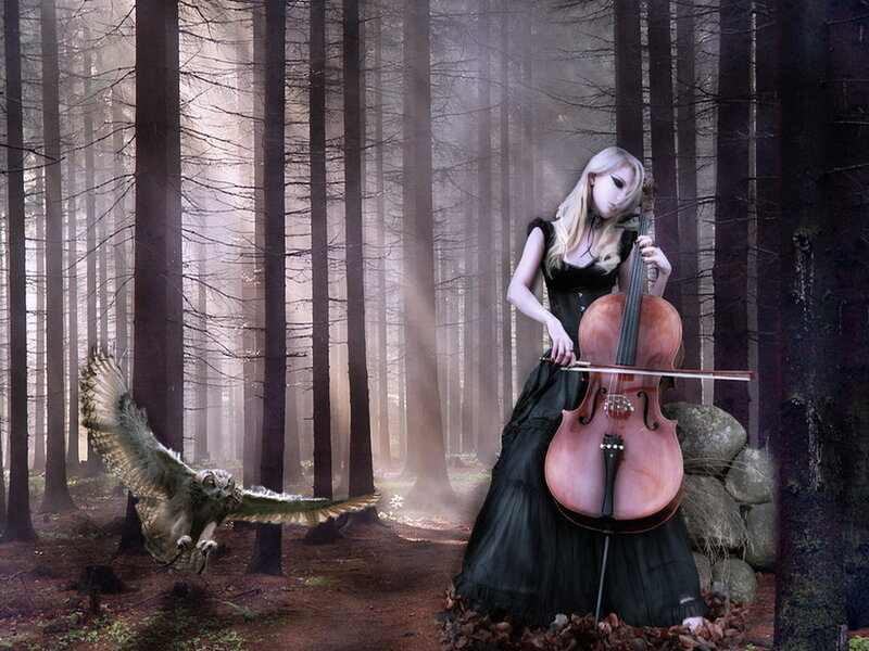 Woman Playing Cello — Black, Mystical