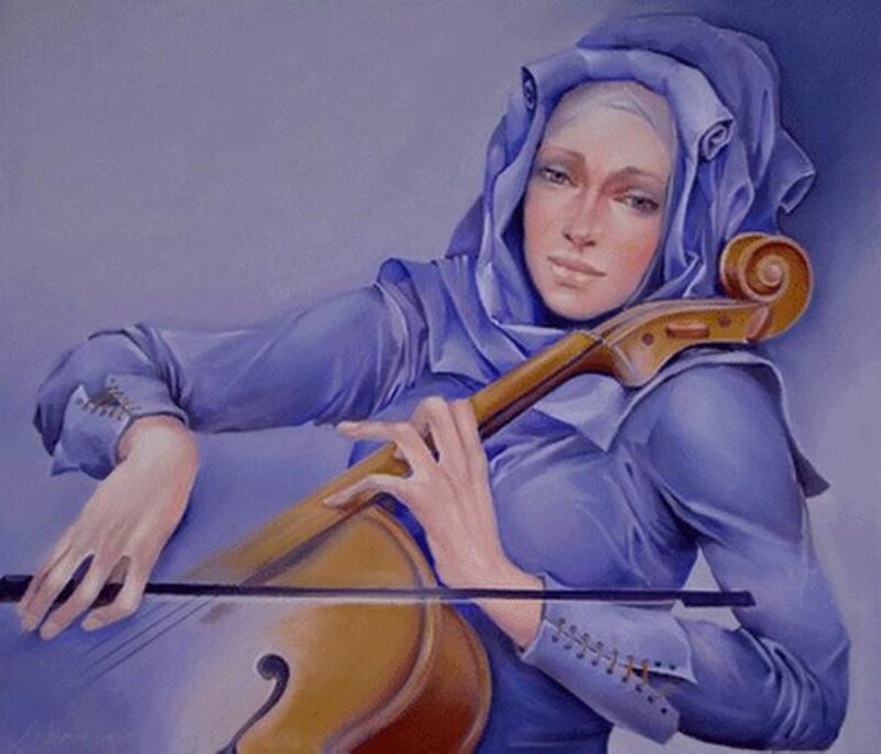 Woman Playing Cello — Blue, Calm