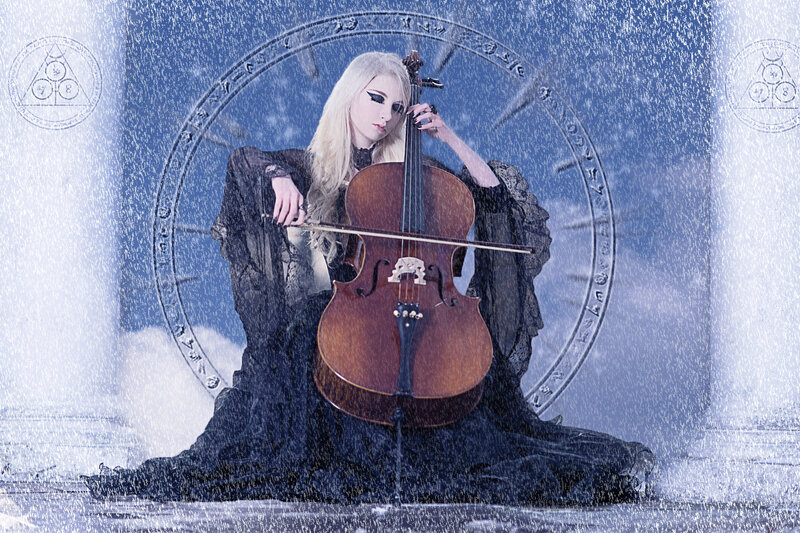 Woman Playing Cello — Blue, Dramatic