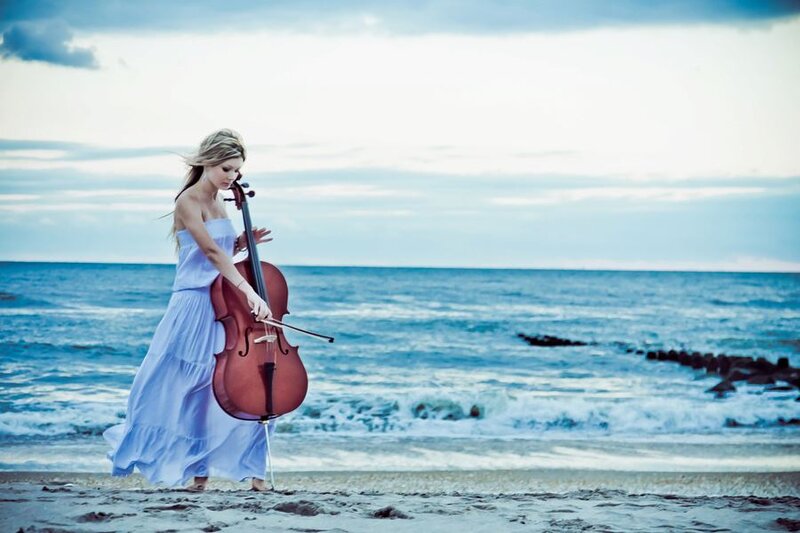 Woman Playing Cello — Blue, Serene, Sunset