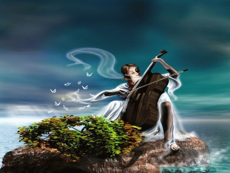 Woman Playing Cello — Blue, Serene