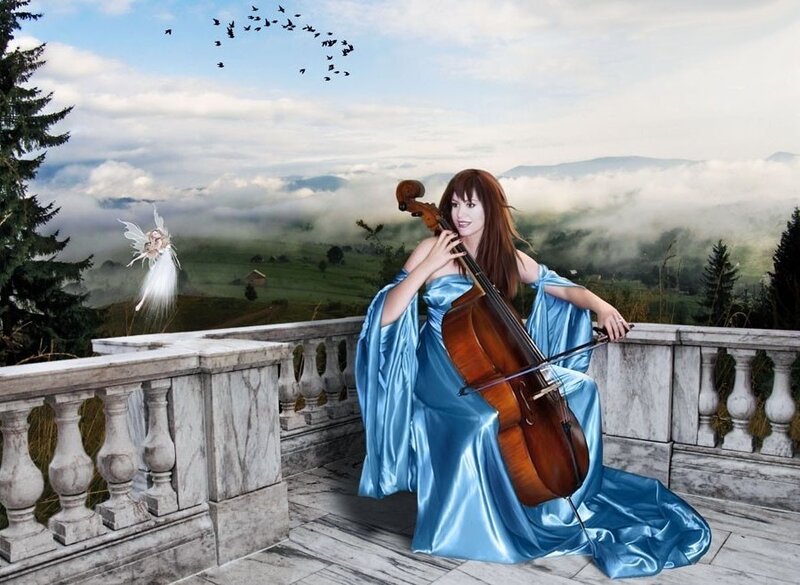 Woman Playing Cello — Blue