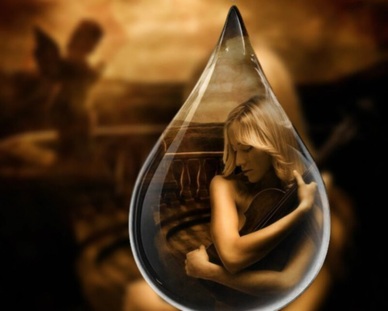 Woman Playing Cello — Brown, Dramatic, Digital Art, Teardrop