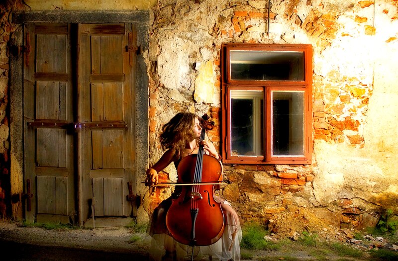 Woman Playing Cello — Brown, Dramatic