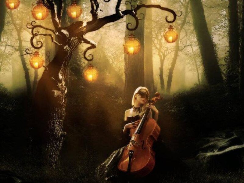 Woman Playing Cello — Brown, Mysterious