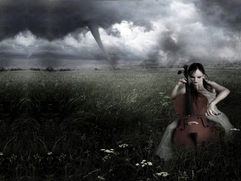 Woman Playing Cello — Gray