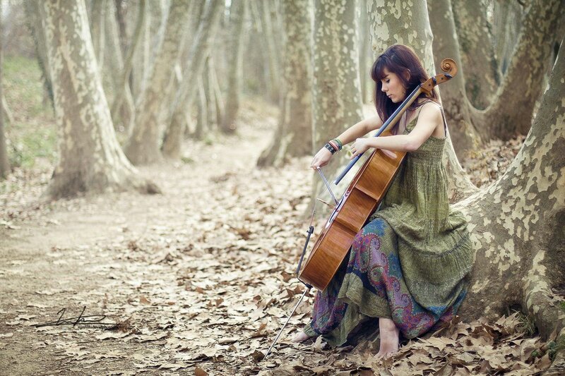 Woman Playing Cello — Green, Serene, Autumn