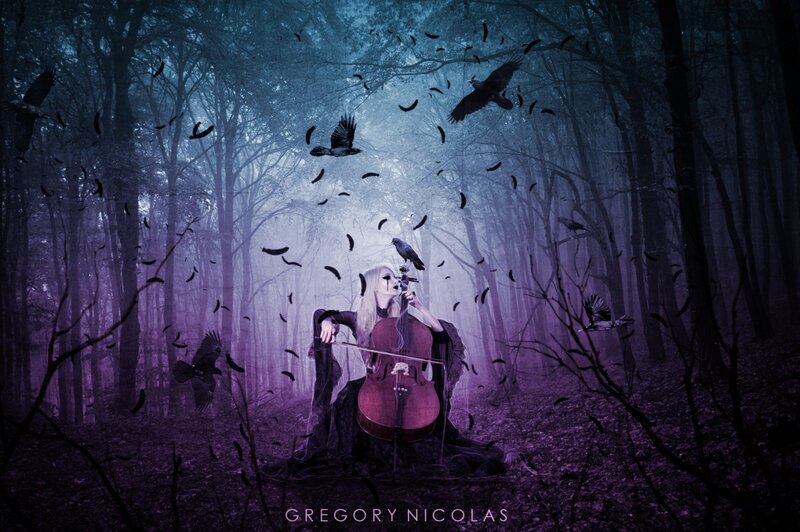 Woman Playing Cello — Purple, Dark