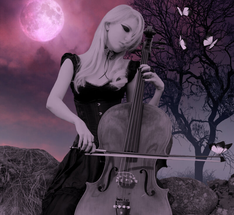 Woman Playing Cello — Purple, Dramatic