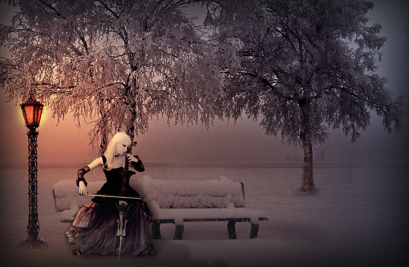Woman Playing Cello — Purple