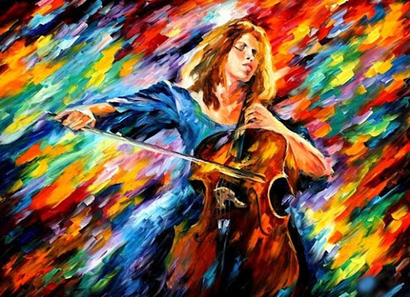 Woman Playing Cello — Red