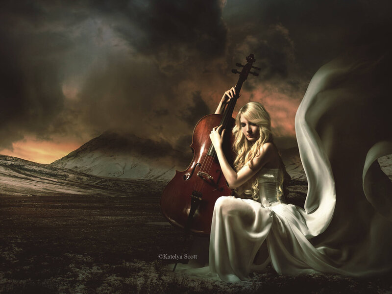 Woman Playing Cello — White, Dramatic, Sunset
