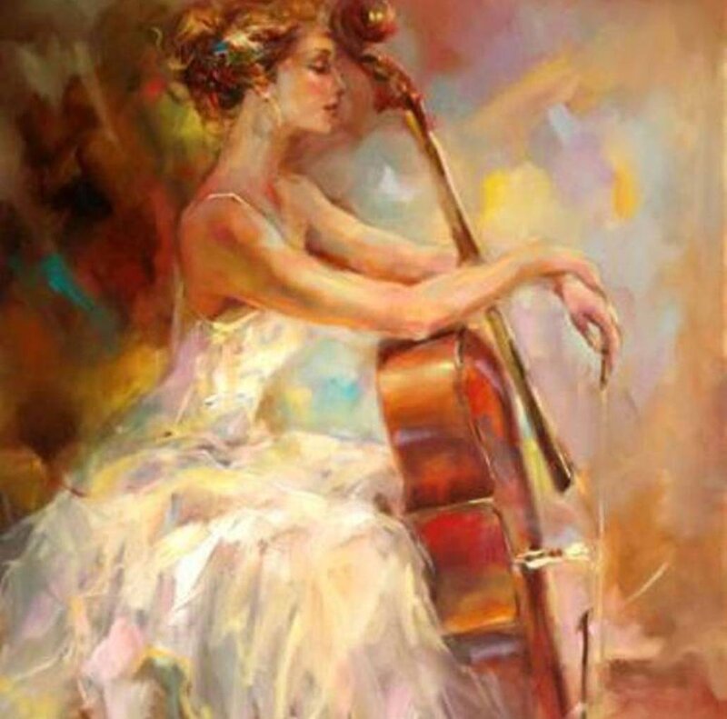 Woman Playing Cello — White, Serene