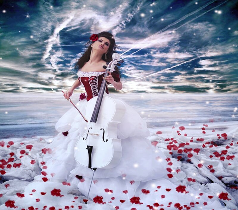 Woman Playing Cello — White