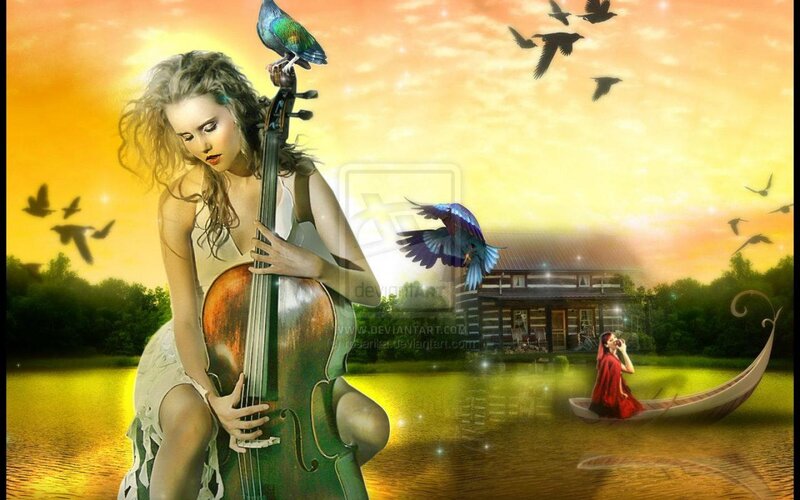 Woman Playing Cello — Yellow, Serene