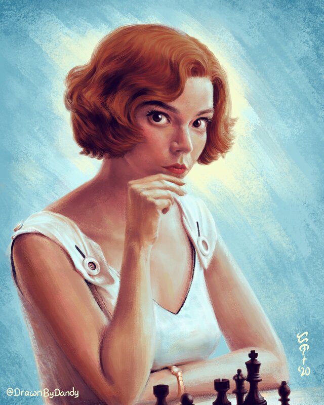 Woman Playing Chess — Blue