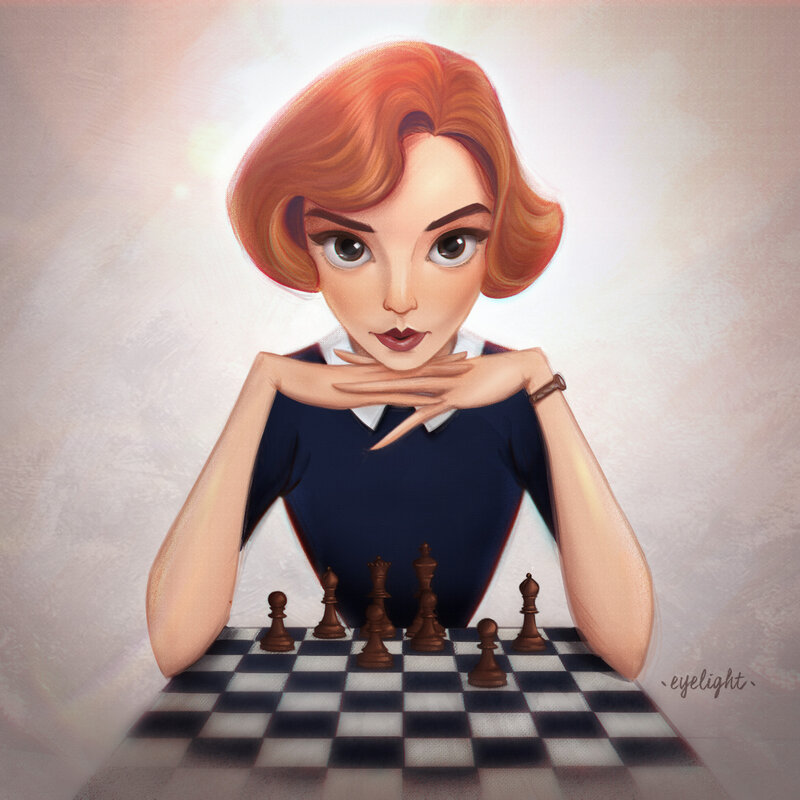 Woman Playing Chess — Brown, Focused