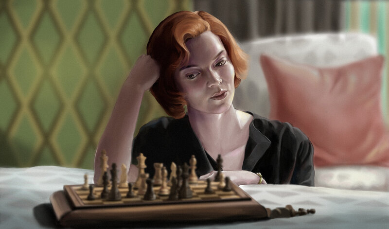 Woman Playing Chess — Green