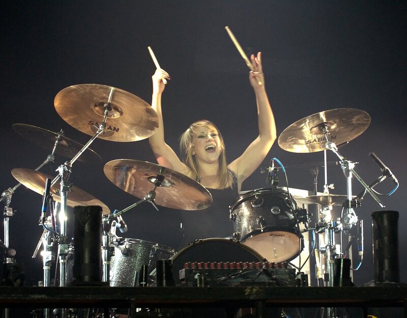 Woman Playing Drums — Black, Energetic, Night