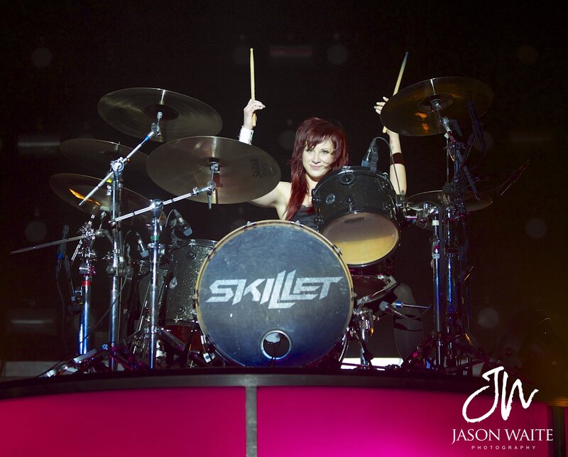 Woman Playing Drums — Black, Energetic