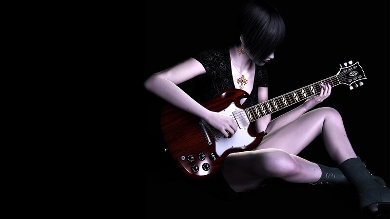 woman playing electric guitar