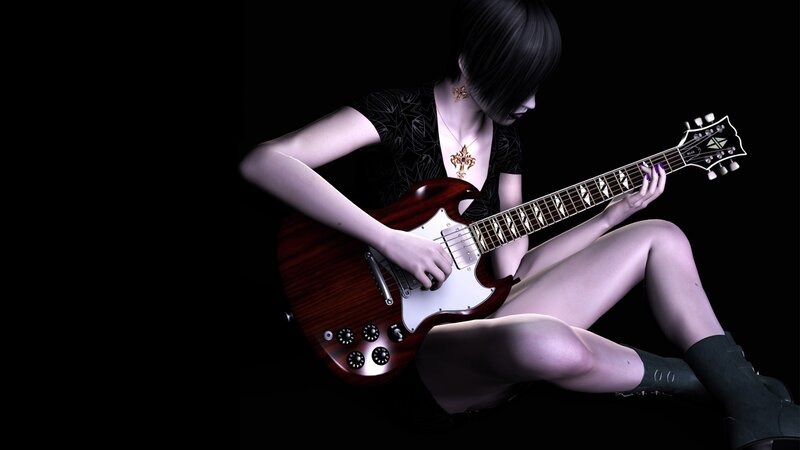 woman playing electric guitar