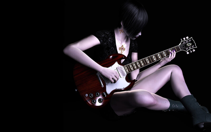 woman playing electric guitar