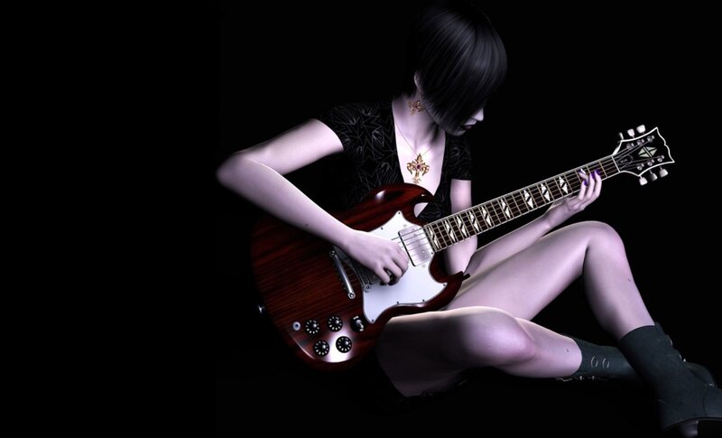 Woman Playing Electric Guitar — Black