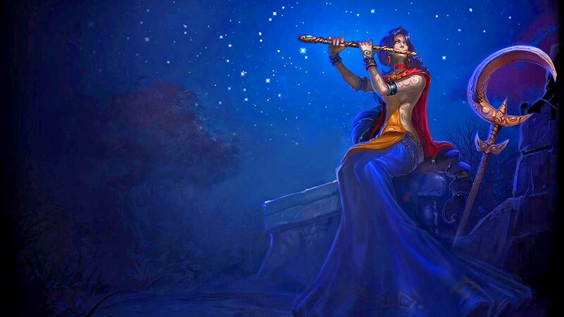 Woman Playing Flute — Blue, Dramatic, Night, Digital Art