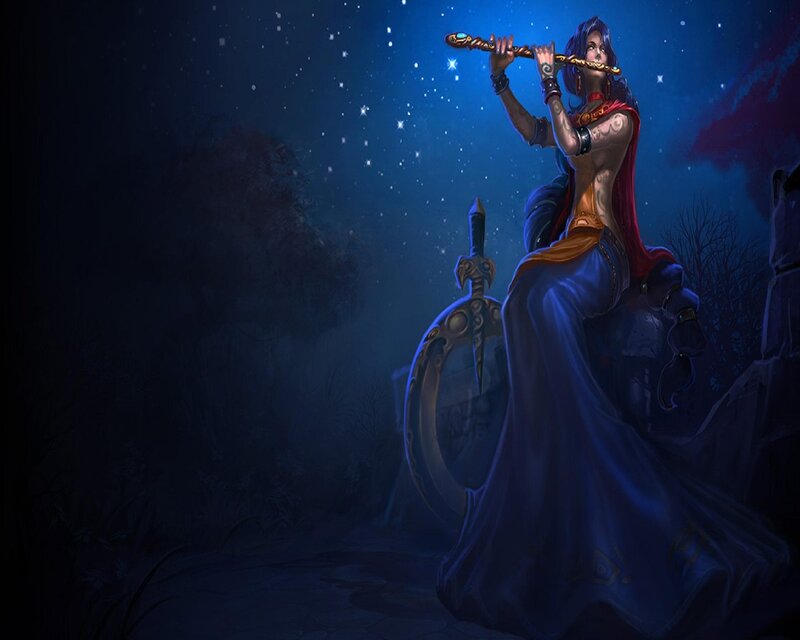 Woman Playing Flute — Blue, Dramatic, Night