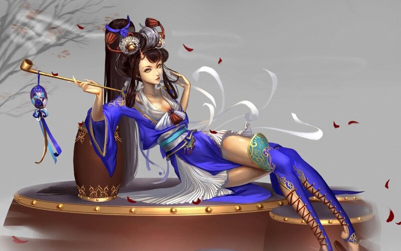 Woman Playing Flute — Blue, Serene, Autumn