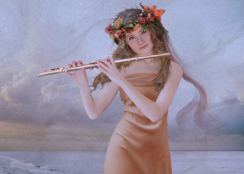 Woman Playing Flute — Brown