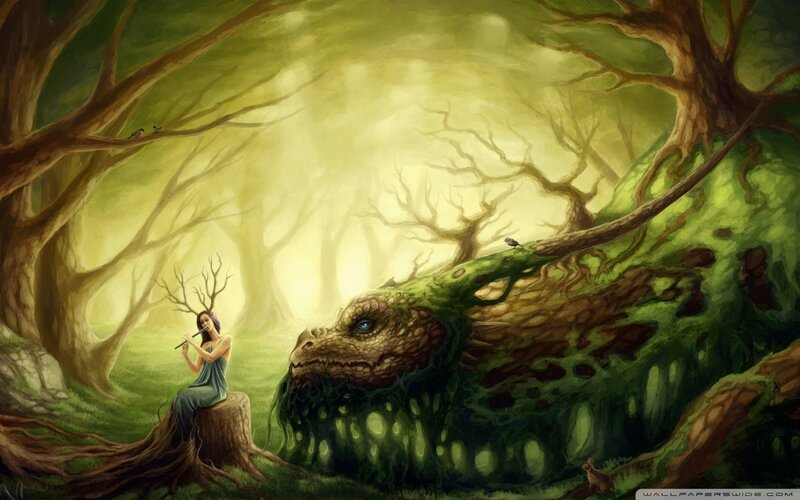 Woman Playing Flute for Dragon