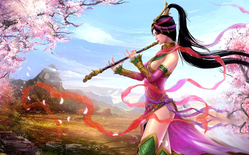 Woman Playing Flute — Pink, Serene
