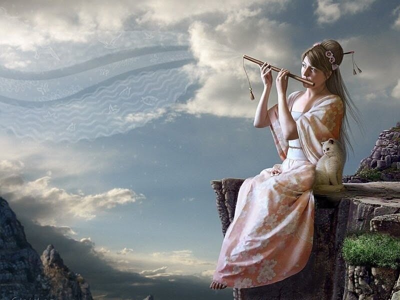 Woman Playing Flute — Pink