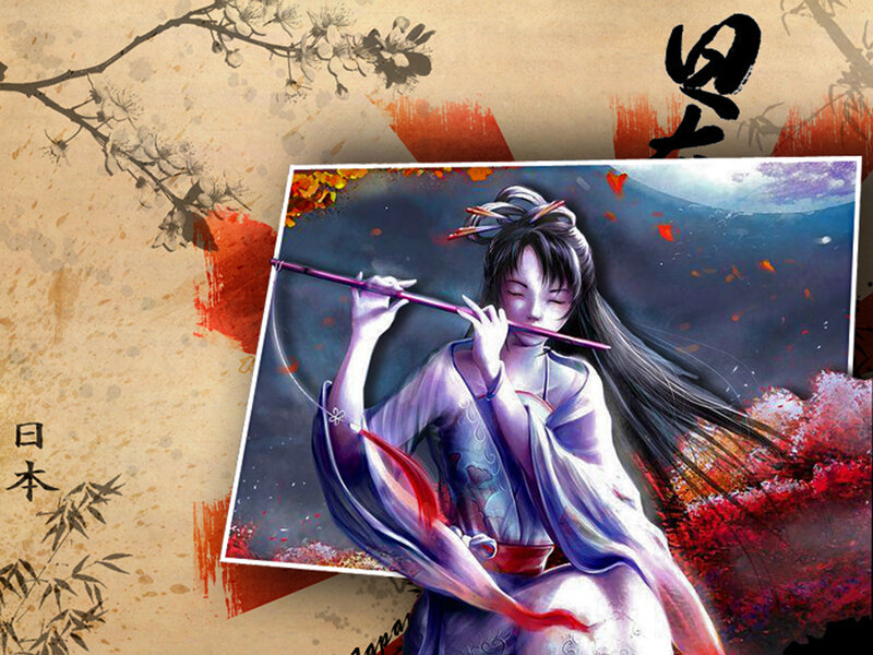 Woman Playing Flute — Purple, Dramatic