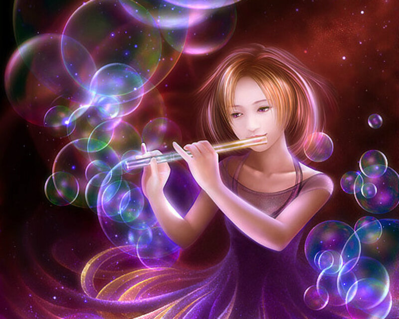 Woman Playing Flute — Purple, Dreamy, Night