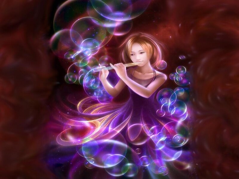 Woman Playing Flute — Purple, Ethereal