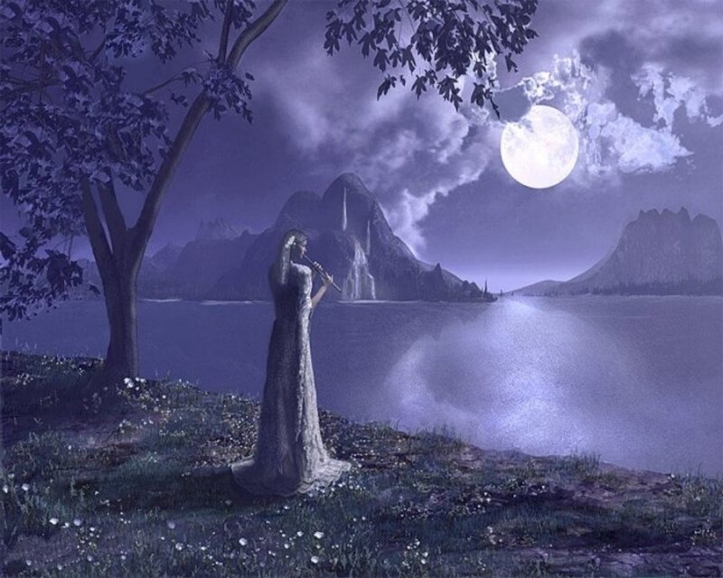 Woman Playing Flute — Purple